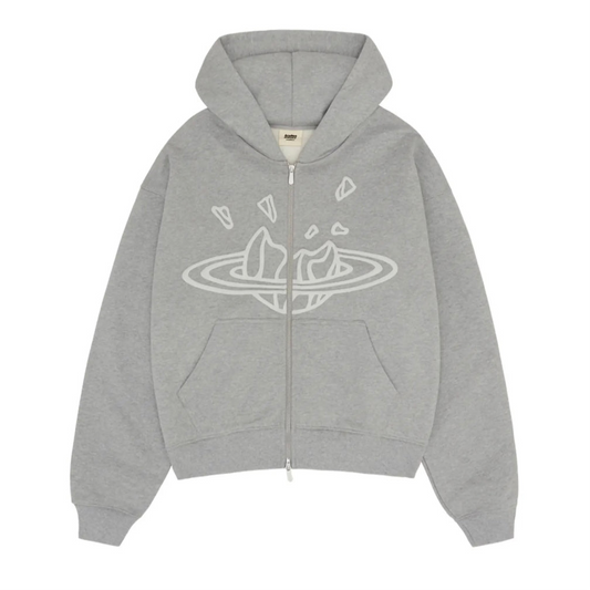 BROKEN PLANET ZIP UP HOODIE HEATHER GREY