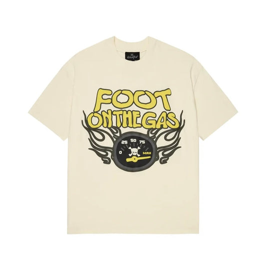 BROKEN PLANET FOOT ON THE GAS TEE WHITE