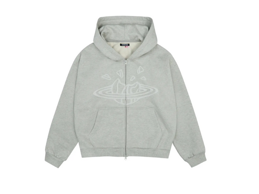 BROKEN PLANET ZIP UP HOODIE ASH HEATHER GREY