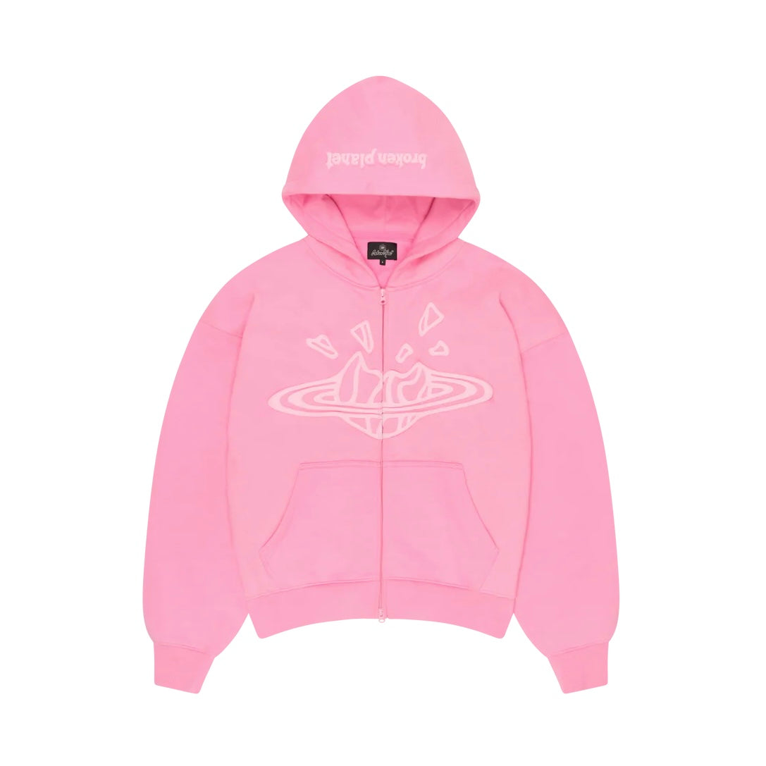 BROKEN PLANET ZIP UP HOODIE CANDY PINK