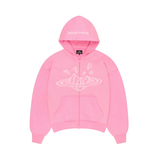 BROKEN PLANET ZIP UP HOODIE CANDY PINK