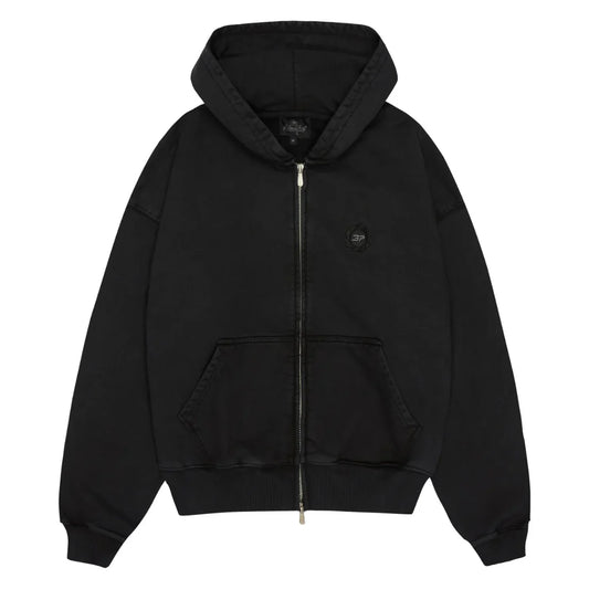 BROKEN PLANET BASICS ZIP UP HOODIE WASHED MIDNIGHT BLACK